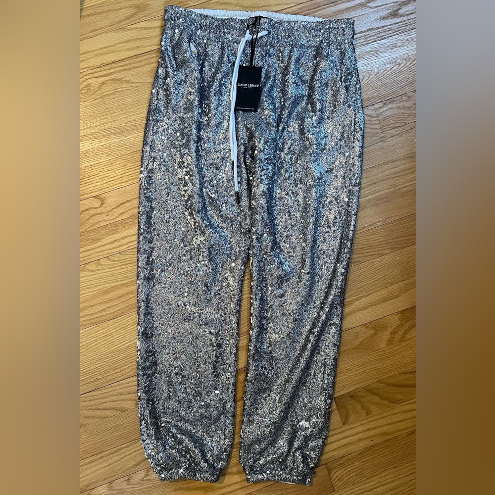 NWT- Silver David Lerner Sequin Joggers